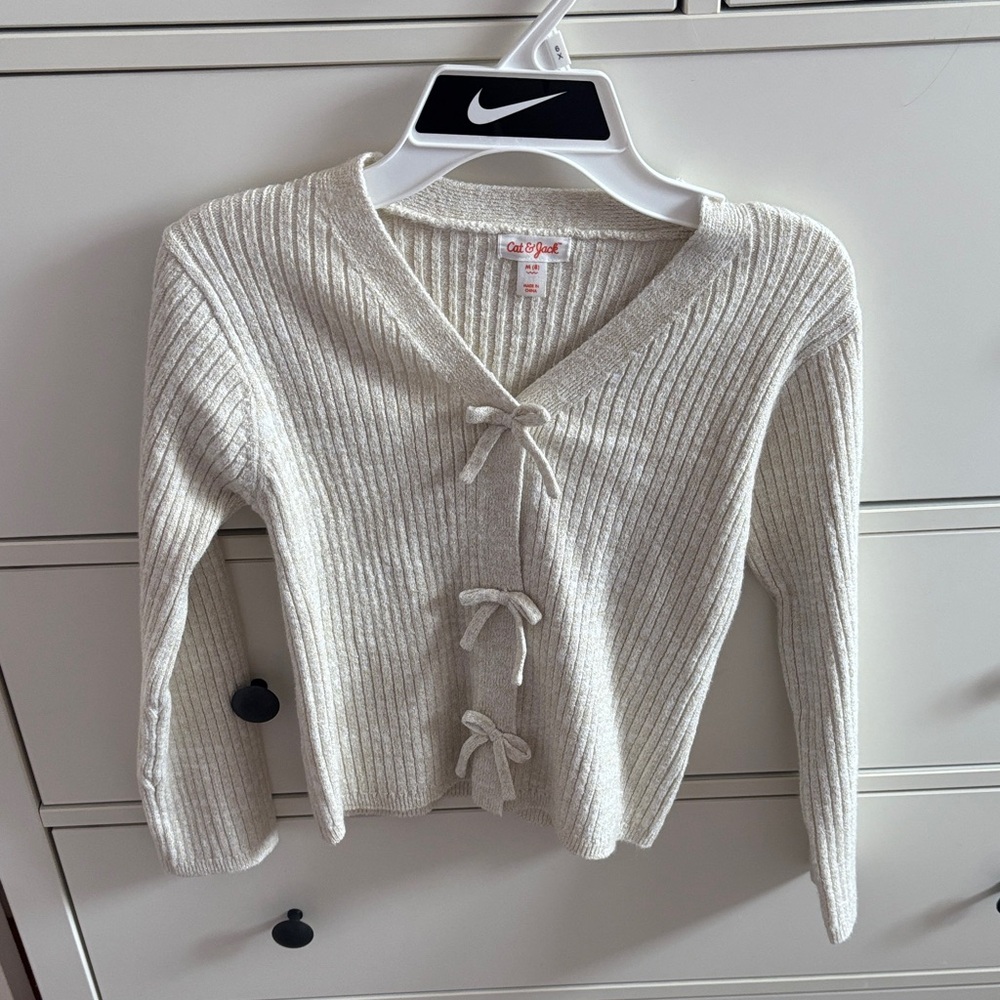 Cat and Jack Gold/Cream Cardigan Sweater with Bow Accents